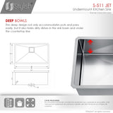 STYLISH 30 inch Single Bowl Stainless Steel Kitchen Sink with Square Strainer