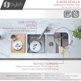 28 in Undermount Double Bowl Kitchen Sink, 18 Gauge Stainless Steel with Grids and Standard Strainers , by Stylish Sevilla