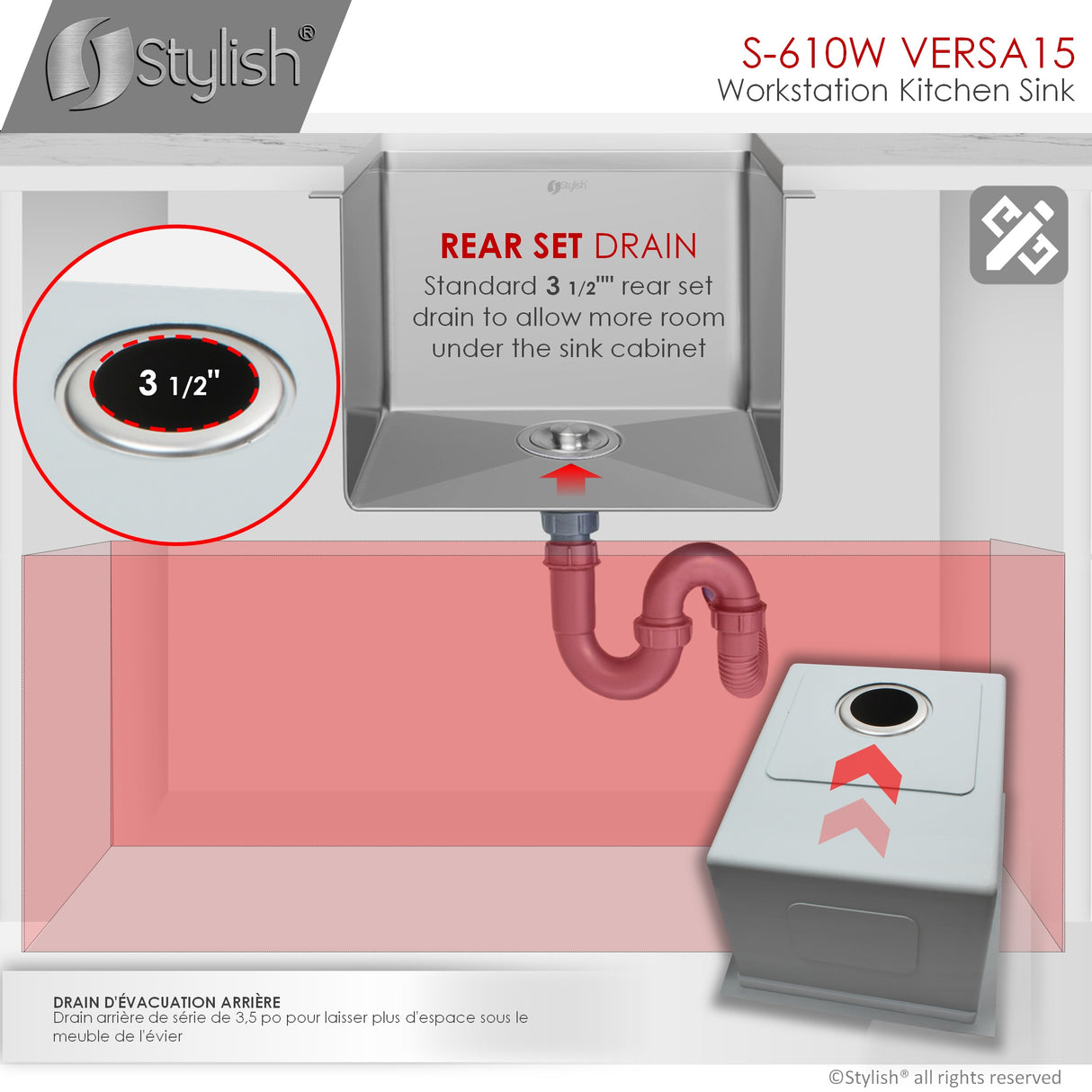 STYLISH 15 inch Workstation Single Bowl Undermount 16 Gauge Stainless Steel Kitchen Sink with Built in Accessories