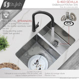 28 in Undermount Double Bowl Kitchen Sink, 18 Gauge Stainless Steel with Standard Strainers, by Stylish Sevilla