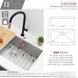 STYLISH 32 Inch Single Bowl Undermount 16G Stainless Steel Kitchen Sink with Grid and Strainer