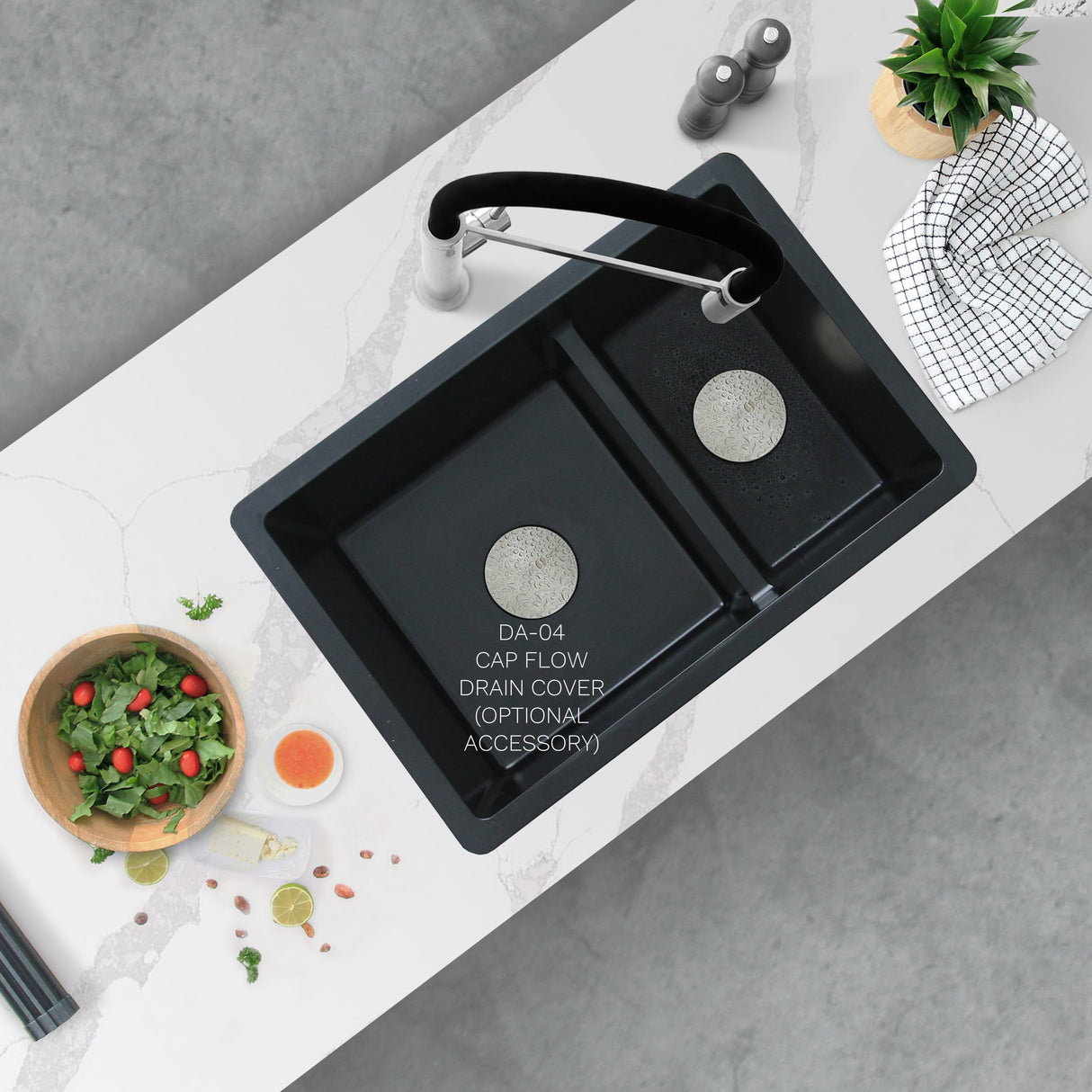 STYLISH 27 inch Dual Mount 60/40 Double Bowl Composite Granite Kitchen Sink with Strainer