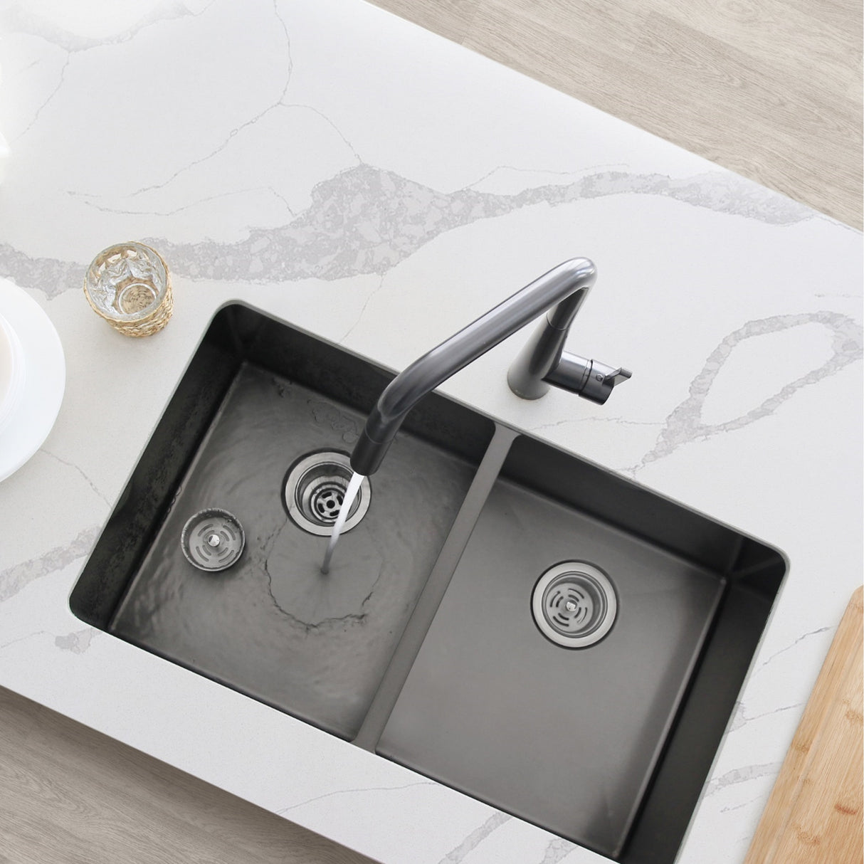 STYLISH 32 inch Graphite Double Bowl Undermount Stainless Steel Kitchen Sink