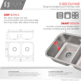STYLISH 32 Low Divider Double Undermount and Drop-in Kitchen Sink