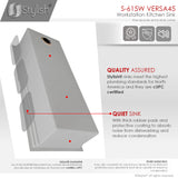 STYLISH 45 inch Ledge Workstation Single Bowl Undermount 16 Gauge Stainless Steel Kitchen Sink with Built in Accessories