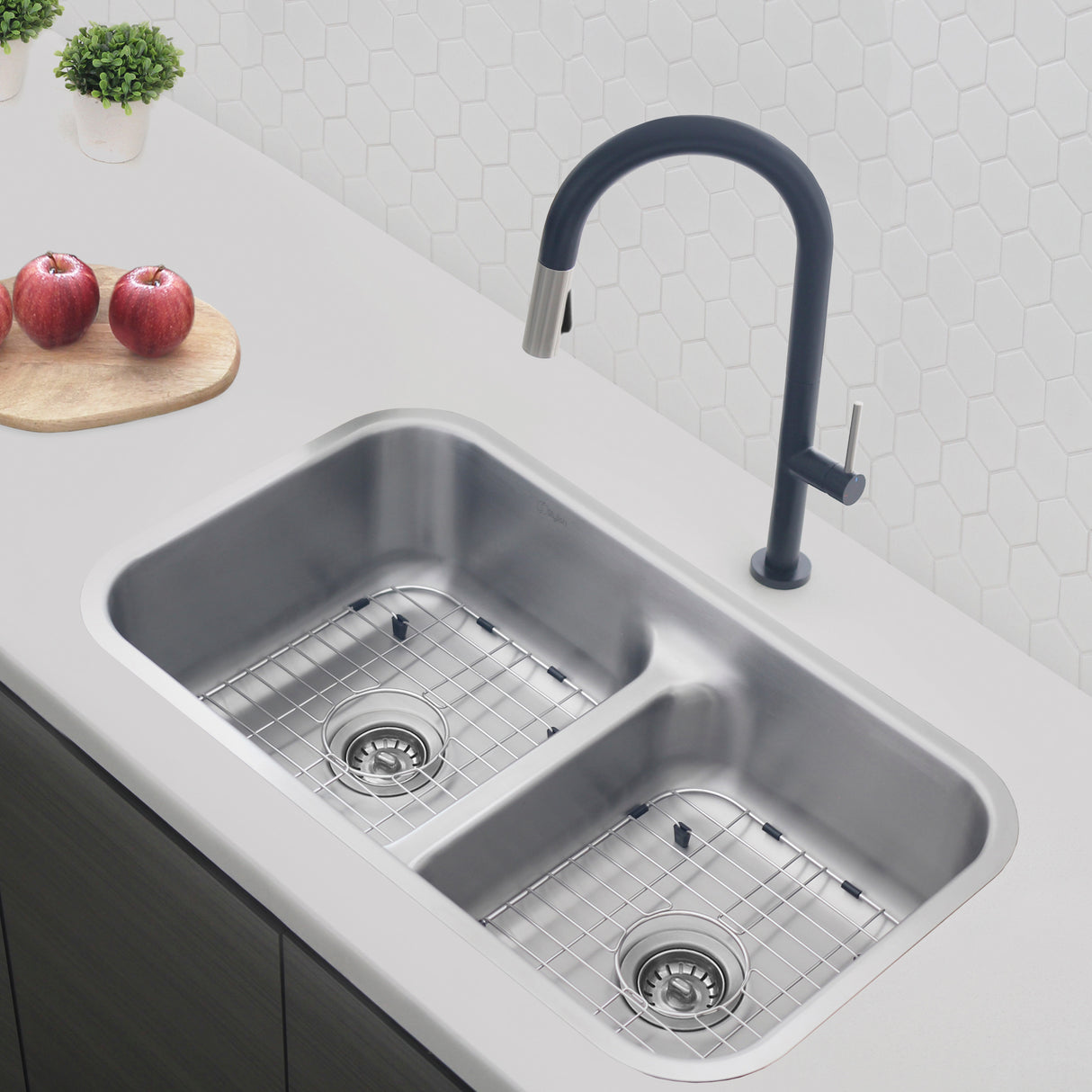 STYLISH 32 Low Divider Double Undermount and Drop-in Kitchen Sink