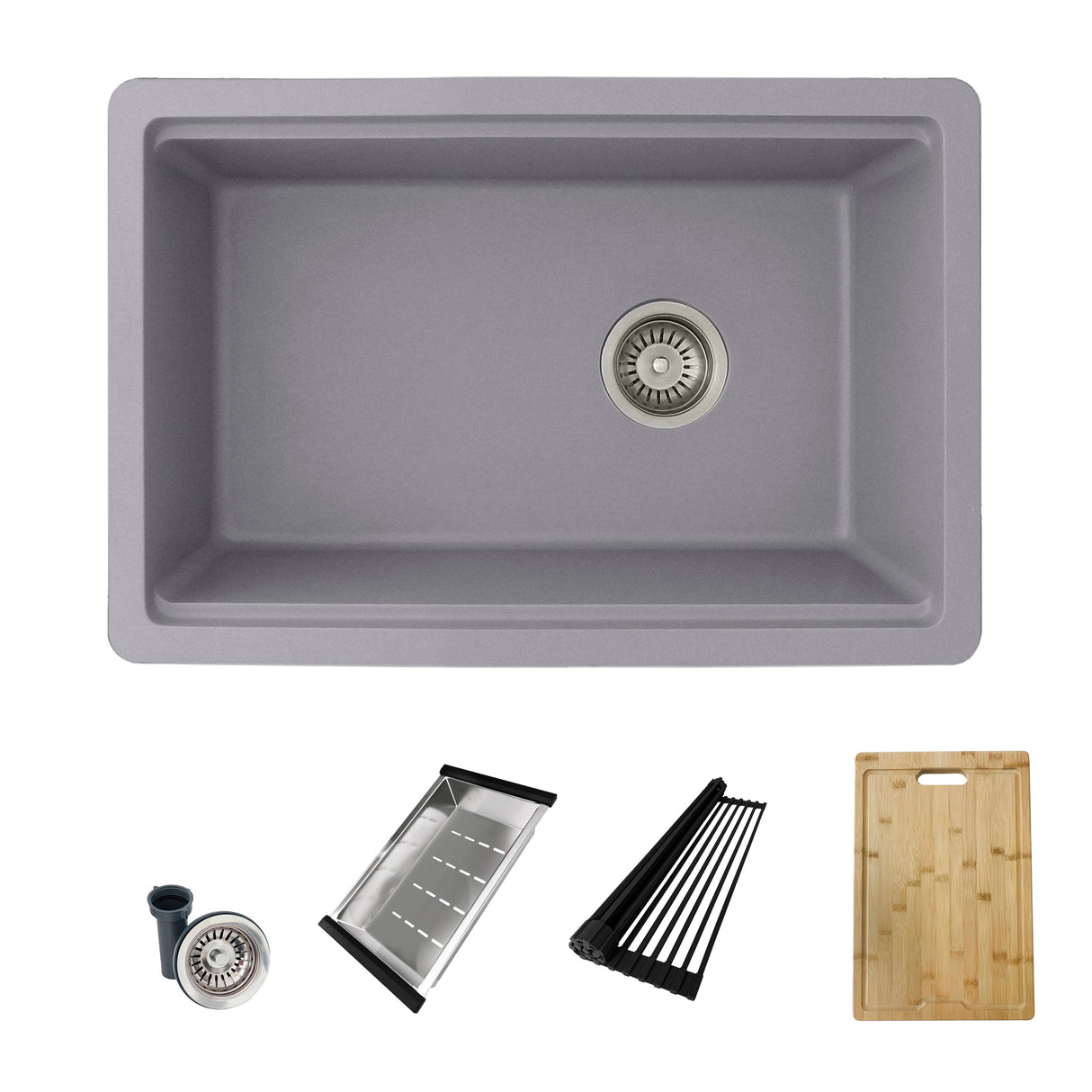 STYLISH 28 inch Dual Mount Workstation Single Bowl Composite Granite Kitchen Sink with Built in Accessories