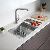 STYLISH 32 inch Slim Low Divider Double Bowl Undermount Stainless Steel Kitchen Sink