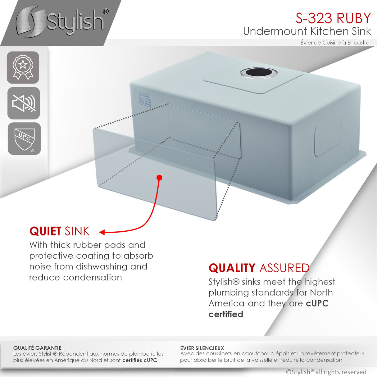 STYLISH 32 Inch Single Bowl Undermount 16G Stainless Steel Kitchen Sink with Grid and Strainer