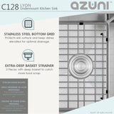 AZUNI 28"L x 18"W Single Bowl Undermount 16G Reversible Kitchen Sink with grid and Basket Strainer