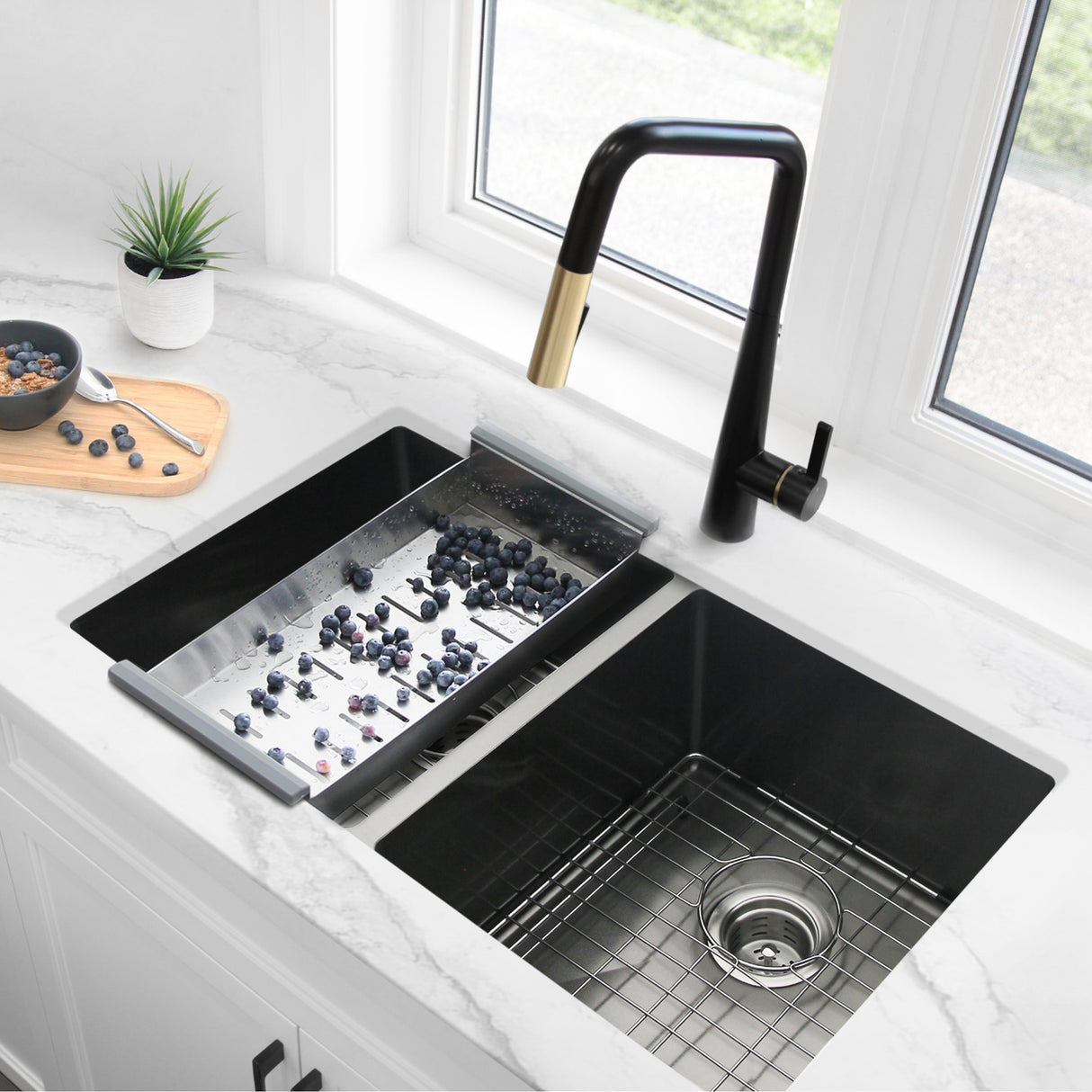 STYLISH 32 inch Graphite Double Bowl Undermount Stainless Steel Kitchen Sink