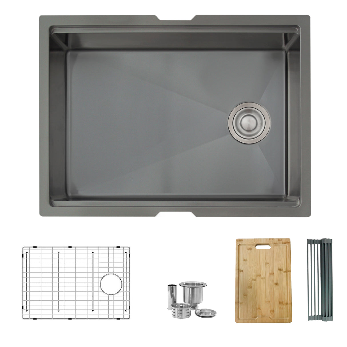 STYLISH 25 inch Workstation Single Bowl Undermount 16 Gauge Stainless Steel Kitchen Sink with Built in Accessories