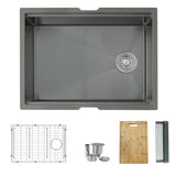 STYLISH 25 inch Workstation Single Bowl Undermount 16 Gauge Stainless Steel Kitchen Sink with Built in Accessories