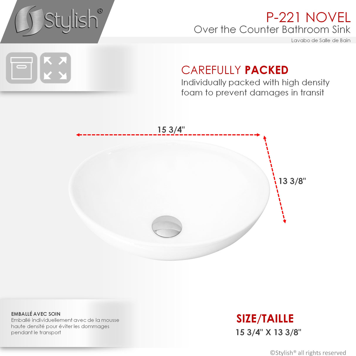 STYLISH 15 inch Oval Vessel Bathroom Sink