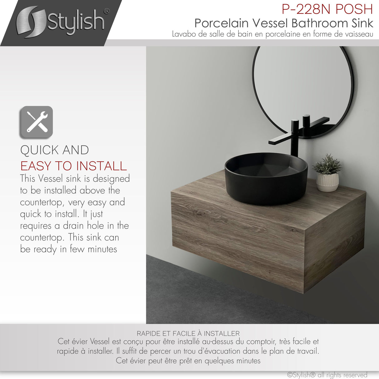 STYLISH 16 inch Round Ceramic Vessel Bathroom Sink