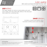 STYLISH 32 inch Slim Low Divider Double Bowl Undermount Stainless Steel Kitchen Sink