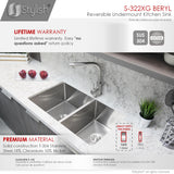 STYLISH 33 inch Double Bowl 60/40 Reversible Undermount 16G Stainless Steel Kitchen Sink