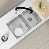 28 in Undermount Double Bowl Kitchen Sink, 18 Gauge Stainless Steel with Standard Strainers, by Stylish Sevilla
