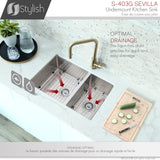 28 in Undermount Double Bowl Kitchen Sink, 18 Gauge Stainless Steel with Grids and Standard Strainers , by Stylish Sevilla