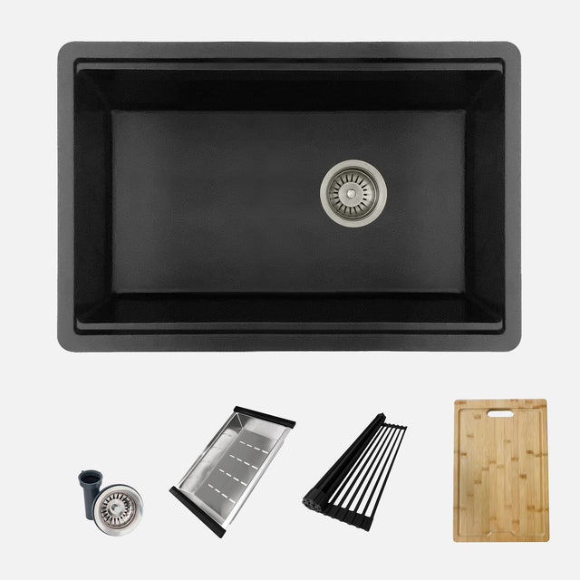 Dual Mount 28 Inch Composite Granite Single Bowl Workstation Kitchen Sink With Cutting Board S 828Wnk