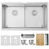 STYLISH 32 inch Workstation Double Bowl Undermount 16 Gauge Stainless Steel Kitchen Sink with Built in Accessories
