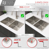 STYLISH 30 inch Double Bowl Undermount and Drop-in Stainless Steel Kitchen Sink