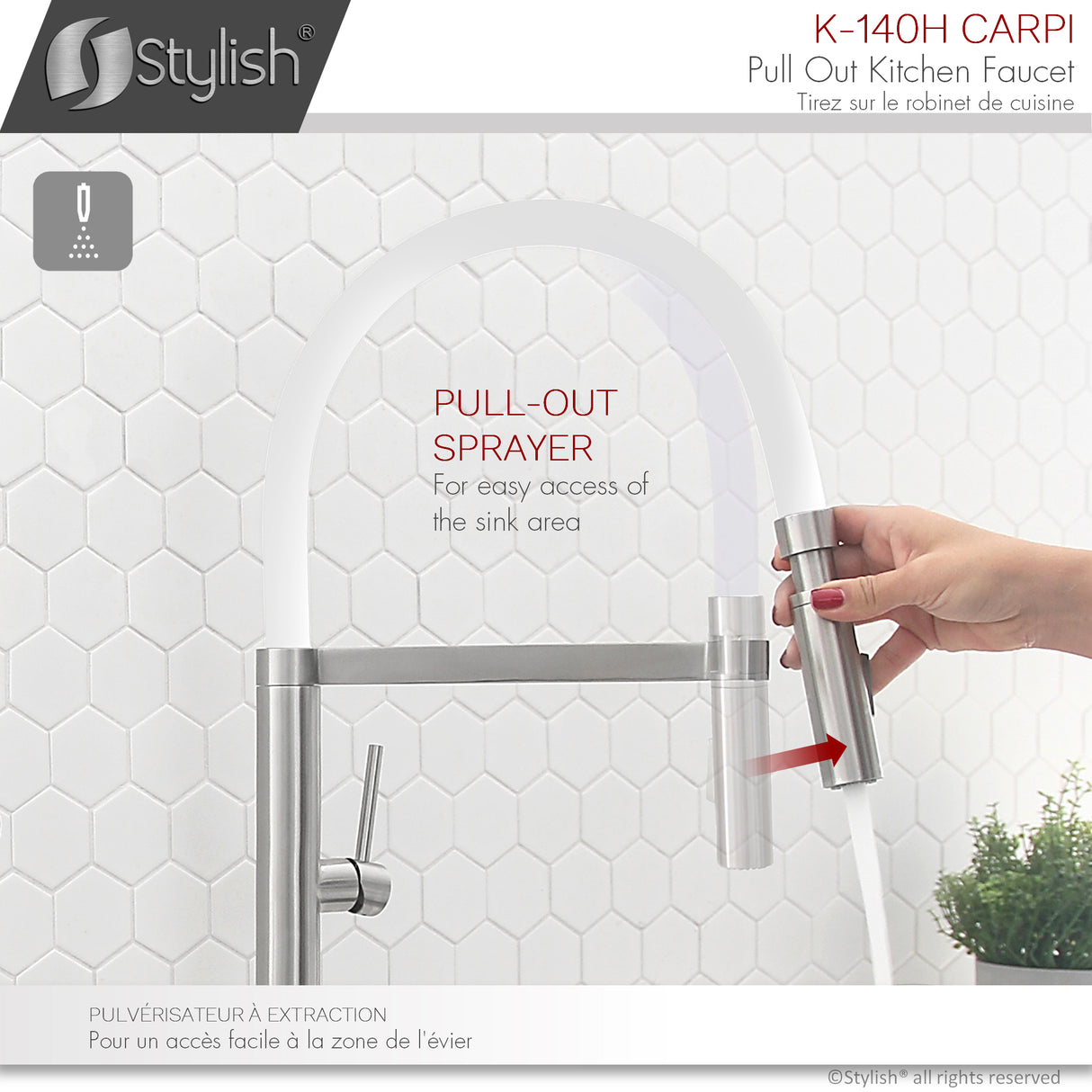 STYLISH Stainless Steel Single Handle Pull Out Dual Mode Kitchen Sink Faucet with Spout Hose