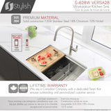 STYLISH 28 inch Workstation 60/40 Double Bowl Undermount Kitchen Sink with Built in Accessories