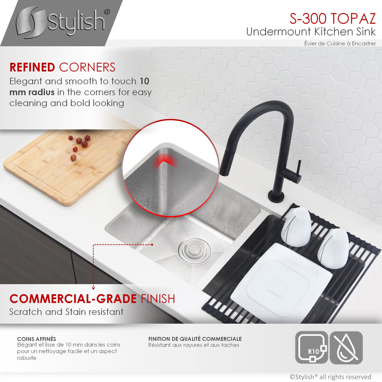 STYLISH 28 inch Double Bowl Undermount Stainless Steel Kitchen Sink