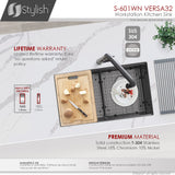 STYLISH 32 inch Workstation Double Bowl Undermount 16 Gauge Stainless Steel Kitchen Sink with Built in Accessories