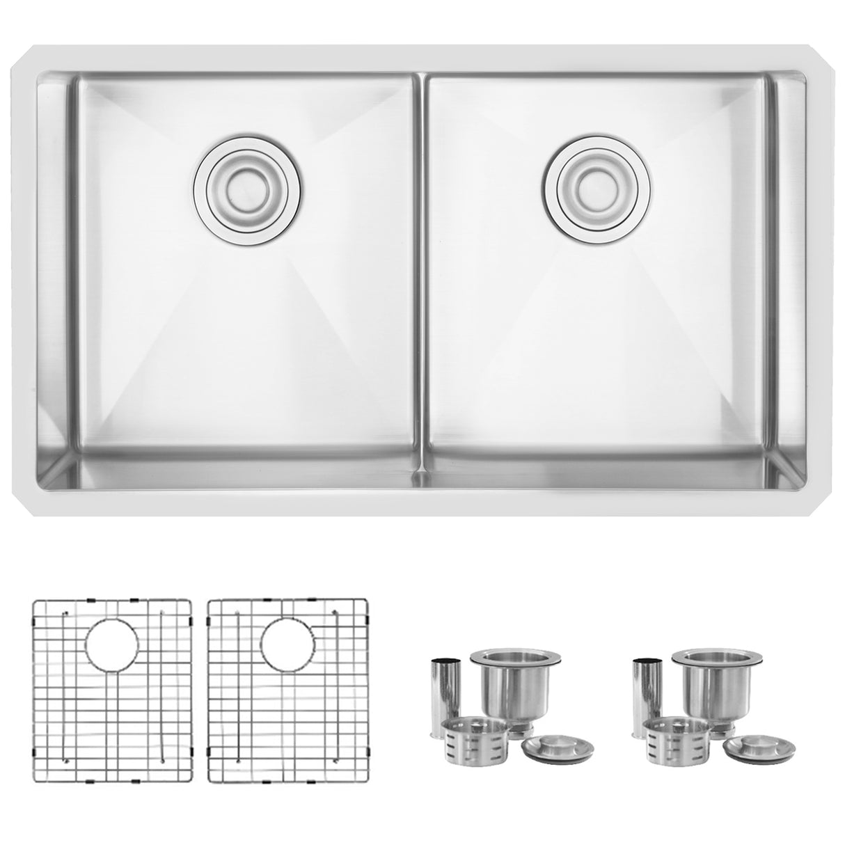 STYLISH 32 inch Slim Low Divider Double Bowl Undermount Stainless Steel Kitchen Sink