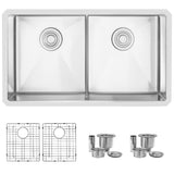 STYLISH 32 inch Slim Low Divider Double Bowl Undermount Stainless Steel Kitchen Sink