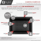 STYLISH 28 inch Dual Mount Workstation Single Bowl Composite Granite Kitchen Sink with Built in Accessories