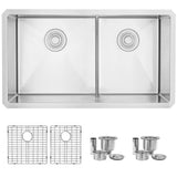 STYLISH 32 inch Low Divider 60-40 Double Bowl Undermount Stainless Steel Kitchen Sink