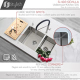 28 in Undermount Double Bowl Kitchen Sink, 18 Gauge Stainless Steel with Standard Strainers, by Stylish Sevilla