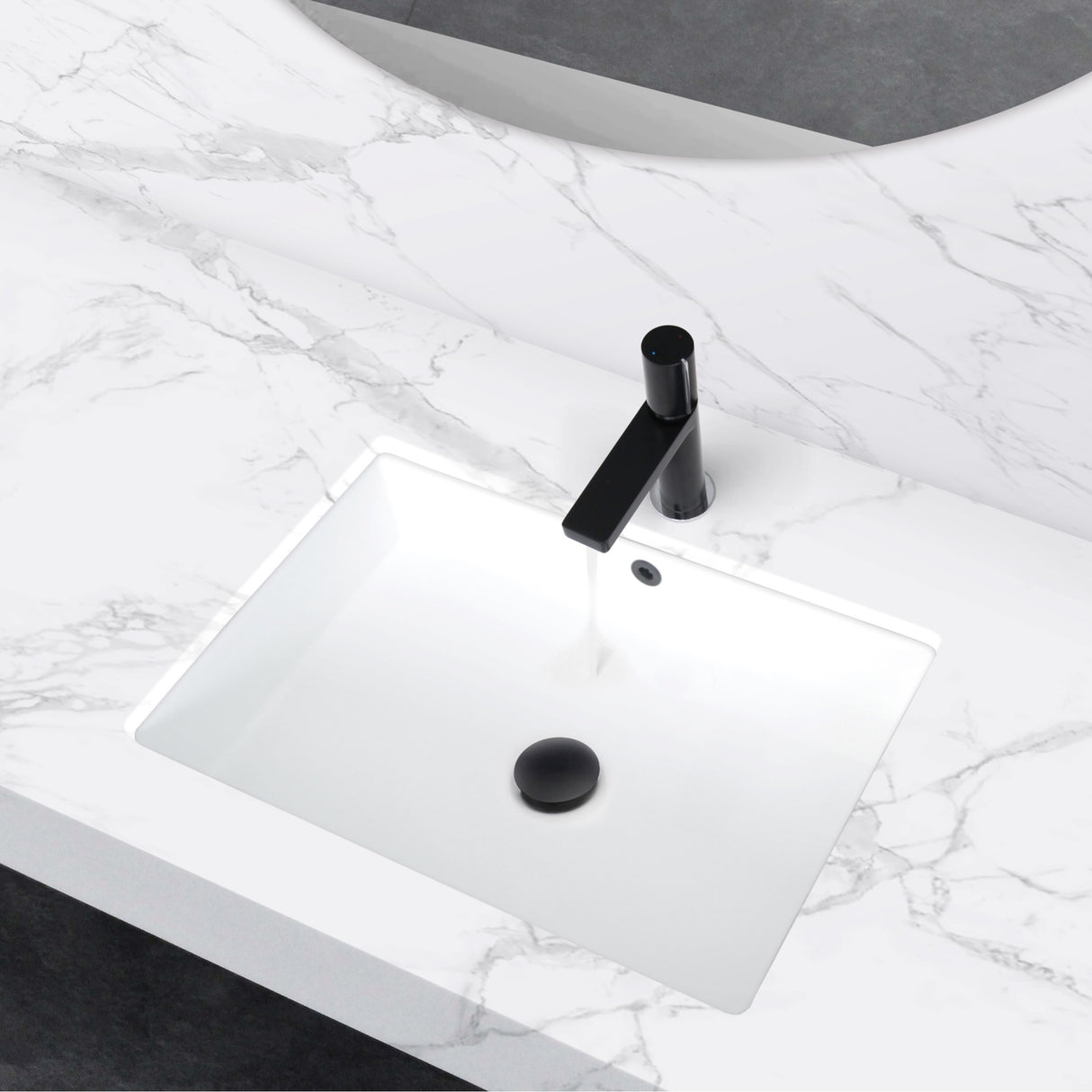 STYLISH 24 inch Rectangular Undermount Ceramic Bathroom Sink with 2 Overflow Finishes