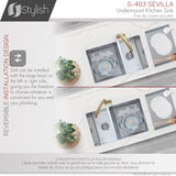 28 in Undermount Double Bowl Kitchen Sink, 18 Gauge Stainless Steel with Standard Strainers, by Stylish Sevilla