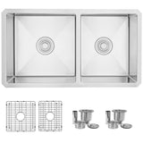 STYLISH 33 inch Double Bowl 60/40 Reversible Undermount 16G Stainless Steel Kitchen Sink