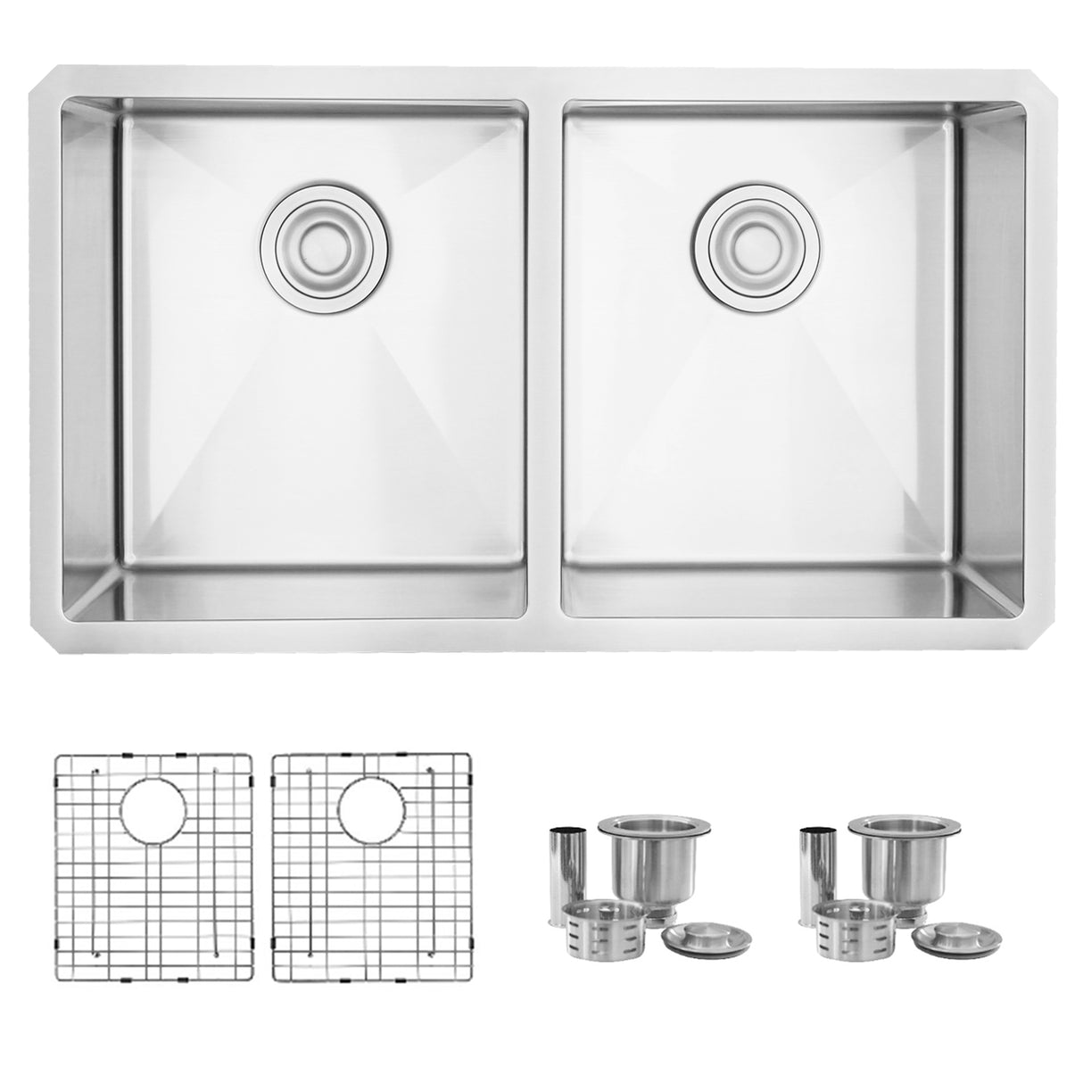 STYLISH 32 inch Double Bowl Undermount Stainless Steel Kitchen Sink