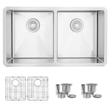 STYLISH 32 inch Double Bowl Undermount Stainless Steel Kitchen Sink