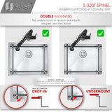 STYLISH 22 x 18 inch Single Bowl Undermount and Drop-in Stainless Steel Laundry Sink