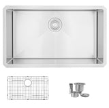 STYLISH 32 Inch Single Bowl Undermount 16G Stainless Steel Kitchen Sink with Grid and Strainer