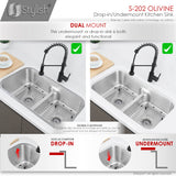 STYLISH 32 Low Divider Double Undermount and Drop-in Kitchen Sink