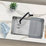 AZUNI 28"L x 18"W Single Bowl Undermount 16G Reversible Kitchen Sink with grid and Basket Strainer