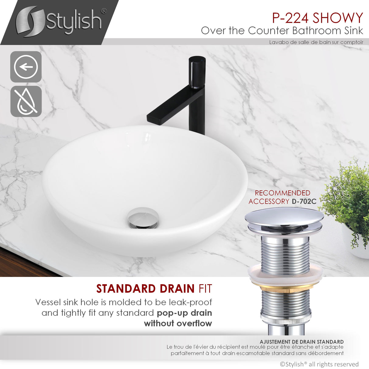 STYLISH 16 inch White Round Ceramic Vessel Bathroom Sink