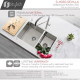 28 in Undermount Double Bowl Kitchen Sink, 18 Gauge Stainless Steel with Grids and Standard Strainers , by Stylish Sevilla