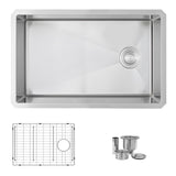 AZUNI 28"L x 18"W Single Bowl Undermount 16G Reversible Kitchen Sink with grid and Basket Strainer