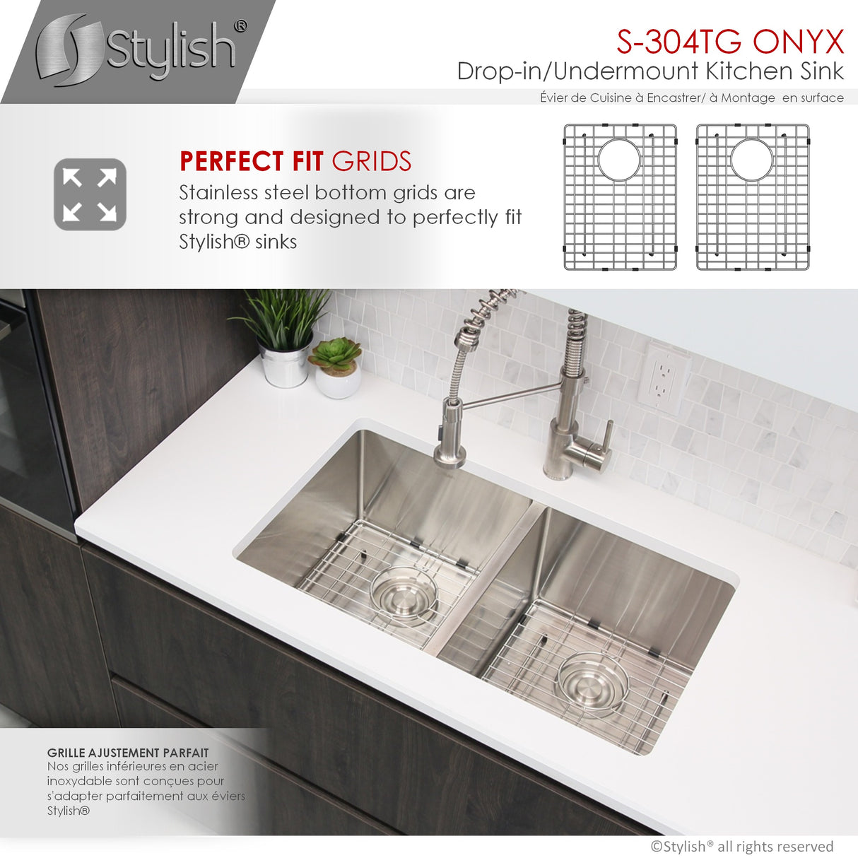 STYLISH 30 inch Double Bowl Undermount and Drop-in Stainless Steel Kitchen Sink