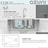 AZUNI 28"L x 18"W Single Bowl Undermount 16G Reversible Kitchen Sink with grid and Basket Strainer