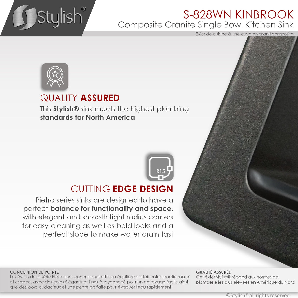 STYLISH 28 inch Dual Mount Workstation Single Bowl Composite Granite Kitchen Sink with Built in Accessories